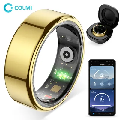 COLMI R02 Gold Smart Ring – Body Temperature, Heart Rate, SpO2, Sleep Tracker with IP68 Waterproof – Must Confirm Finger Size Before Order,father'sdaygifts