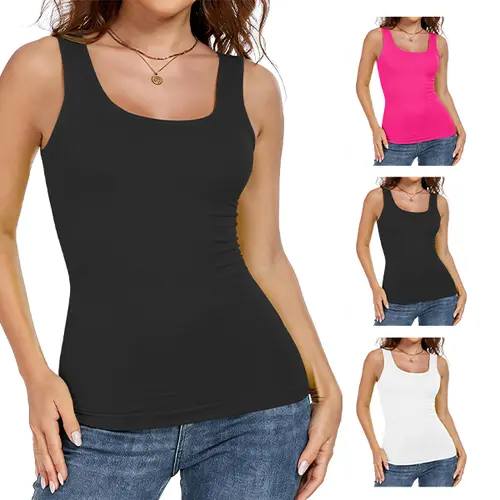 Women's Seamless Square Neck Elastane Sleeveless Shapewear Tank Top - Breathable Fabric, Casual Pull-On Design, Flattering Fit, Abdominal Compression, Body Contouring Belly Control Base Layer