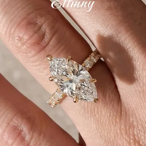 Effinny Marquise Cut 3.0/4.0/5.5ct 14K Gold Plated Engagement Ring, Luxury Fashion Design CZ Promise Ring, Travel- friendly Women's Jewelry for Daily Wear