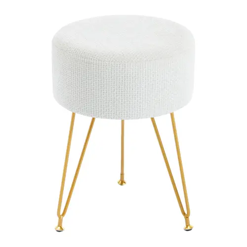 Sweetcrispy Velvet Fabric Vanity Stool - Gold Metal Legs Round Ottoman, Entryway Foot Rest, Assembly Required Bedroom Furniture, Elegant Addition to Any Room
