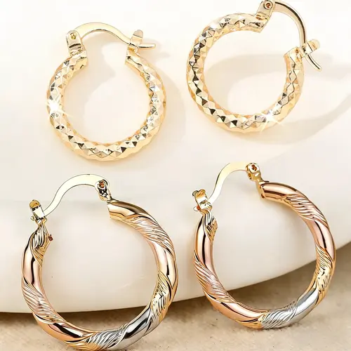 2 Pairs 14K Gold Plated Twisted Round Hoop Earrings, Minimalist Lightweight Copper Jewelry for Women & Men, Trendy Comfortable Hoops for Daily Wear, Wedding Party Summer Occasions and Birthday Gift,summeroutfits,vacationoutfits,beachoutfits