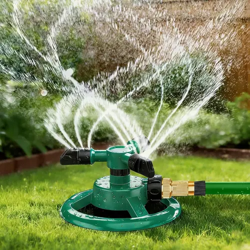 360-Degree Rotating Garden Sprinkler - ABS Plastic Heavy-Duty 3-Arm ABS Body Handles Sprayer, Automatic Quick-Fit Hose Device, Dual Spray Mode, Adjustable Large-Coverage Outdoor Watering Equipment (25–40 psi, Full Area Wetting, Great for Garden Beds)