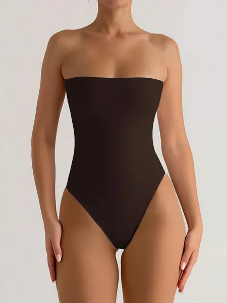 High Elasticity Slim Fit Sleeveless Strapless Crop Top Jumpsuit, Slim Fitting Bodysuit, Casual Basic Minimalist Outerwear Inner Layer Two-In-One Romper, Pure Color Comfortable Wear, Bodysuit