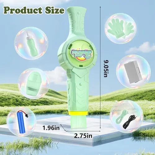 ONSHINE Handheld Rechargeable Bubble Maker - Environmentally Safe Fog Toy with Elastic Bubble Wand, Magic Wand, LED Lights, Sound, Rechargeable Battery for 12+ Age Group Party, Outdoor Kids Party Machine