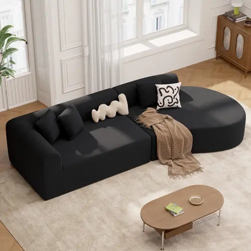 【2 Packages shipping】126" Modular Sectional Sofa, Modern Cloud Curved Couch with Deep Seat, Upholstered Oversized Couches for Living Room, No Assembly Required, Beige Chenille Fabric, 1PCS