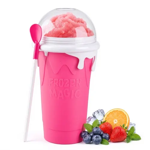 16.9oz Food-Grade Silicone Slushie Maker Cup, Portable Frozen Magic Squeeze Drinkware with Lid & 2-in-1 Spoon+Straw, Milk/Yogurt Ready DIY Cooling Container for Juice Ice Cream, Kitchenware Gift for Colleagues, Dorm Essential