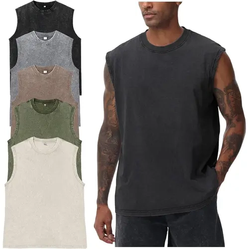 Arssm 5 Pack Acid Wash Tank Tops – Oversized Cotton Sleeveless Workout Shirts, Loose Muscle Tees for Gym Running Streetwear Summer Outfits