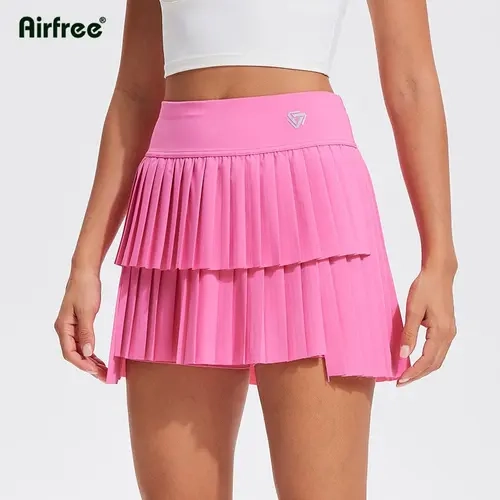 Women's High-Waisted Athletic 2-in-1 Skort - Stretchy Built-In Shorts, Hidden Pocket, Lightweight Flowy Pleats, Sports Skort for Golf, Christmas Gifts