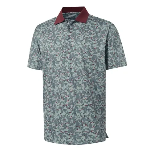 MAELREG Men's All Over Print Golf Polo Burgundy Contrast Collar Dry Fit Performance Shirt Short Sleeve Athletic Top
