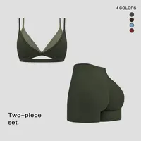 MFVIM Women’s Autumn 2-Piece Activewear Gym Sets - Strappy Workout Bra, High-Waisted Solid Slim-Fit Shorts, Gym Workout Apparel for Yoga & Fitness