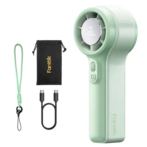 Fanttik GoFlow11 Apex Multifunctional Cooling Cordless Rechargeable Handheld Fan - 229g, Fast-Charging, 2x2600mAh Batteries, 30H Low-Cooling, 100-Speed Settings, LED Display, 2W Steady LED Light, Mirror Function, Compact, USB Port, Household Travel Use