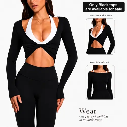 2026 FireSwan 2-Way Wear Twist Front & Back Long Sleeve Yoga Top Women's Backless Workout Crop Top Soft Stretch Activewear