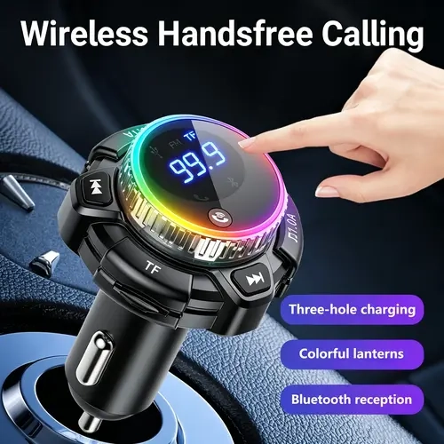 Nuokaiqi Bluetooth Car Charger - PD Fast Charging, 2 USB Ports, Rotating Control Knob, LED Ambient Light, FM Transmitter, Hands-Free Call, Music via iPhone/Android, LCD, Plastic, PVC, USB Car Connector, Smart Accessory for Driving Plug-In Use
