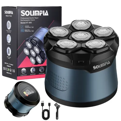 SOLIMPIA 6D Electric Head Shaver for Bald Men Smooth Shaving, Wet/Dry Waterproof Cordless Hair Trimmer with 150-Min Run Time, Rechargeable Type-C, Magnetic Blade for Easy Clean, LED Display