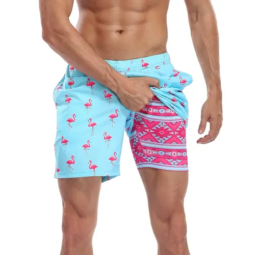 Men's Swim Trunks - Inseam Printed Swim Bottoms with Compression Liner, Quick-Dry Beach Fabric, Front Pockets & Adjustable Drawstring (Quick Dry Swimtrunks for Sports & Outdoor Use) Swimwear Shorts Swimsuit Shorts