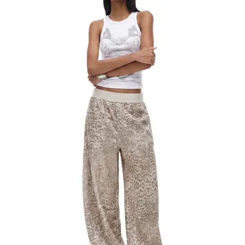 FDR Women's Leopard Print Wide Leg Sweatpants, Retro Baggy Relaxed Fit with Elastic Waist, Soft Casual Streetwear Pants, Vintage Y2K Style for Everyday Wear, Travel and Lounge