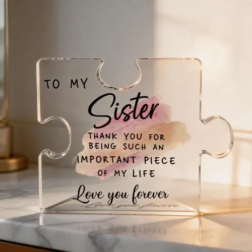 0.6 In Thick Puzzle-Style Acrylic Sign Plaque Keepsake - 4.8" x 4" (12cm x 10cm) 2D Flat Ornament, Desktop Decoration, Sisters Birthday Gift with Heavy-Duty Feel & Protective Film (Home & Festive Supplies)