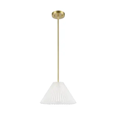 Globe Electric Matte Brass Pendant Lighting with Off-White Pleated Fabric Shade by Novogratz x Globe: ETL Listed, Iron Body, Adjustable Height