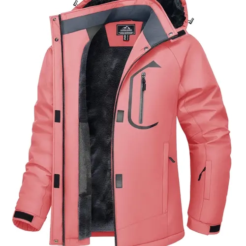 MAGCOMSEN Women's Fitted Polyester Ski Jacket - Waterproof, Insulated, Windproof, Fleece-Lined, Adjustable, Secure, Multiple Pockets, Breathable, Warm Casual Sports Coat with Removable Hood (Snow, Rain Use)