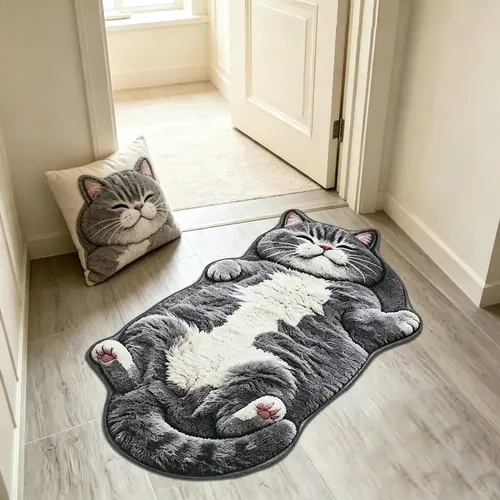 Adorable Lazy Cat Shaped Rug, Creative Cartoon Home Decor, Soft Comfortable Mat for Sofa, Coffee Table, Living Room, Bathroom, Decorative Area Rug