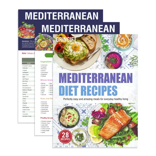 Mediterranean Diet Meal Plan Guide Book - English Comprehensive Mediterranean Diet Guide for Healthy Living, Cooking Beginners and Experts, 3-Count Sticque Recipes, Easy Chart, Brochure Cookbook, Customer Satisfaction Guaranteed