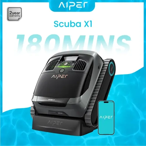 AIPER-Scuba X1 Cordless Robotic Swimming Pool Cleaning System, 6600 GPH Suction, Waveline 2.0 Scrub, Constant Contact Waterline Scrubbing, Upgraded Cross Pattern Smart Navigation, Ideal for 2150 Sq.Ft Inground Spaces, Back to School Haul