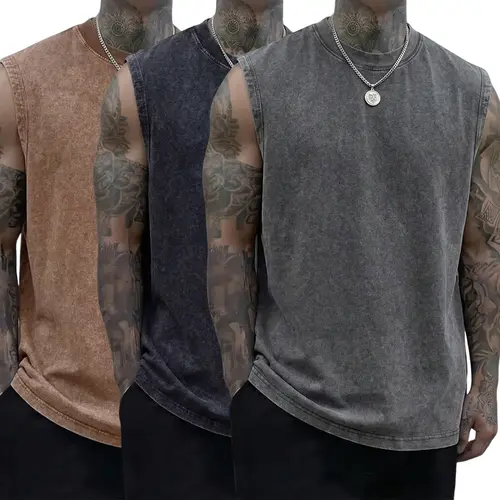 Pack of 3 vintage men’s undershirts/sleeveless shirts, new summer collection, 230 g heavy pure cotton, soft and gentle on skin fabric, unisex, machine washable, 100% cotton, relaxed retro fit,