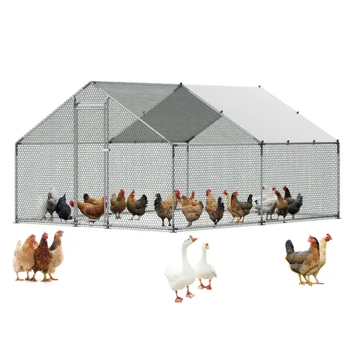 VEVOR Large Rust-Resistant Steel Enclosed Chicken Cage, 9.8x13.1x6.6ft Walk-In Poultry Run with Reinforced Mesh, All-Season PE Tarp (Sunshield Canopy Shields from Sun & Rain), Lockable Spire Roof Hen House for Backyard Farm, Suitable for Duck#SohoChic