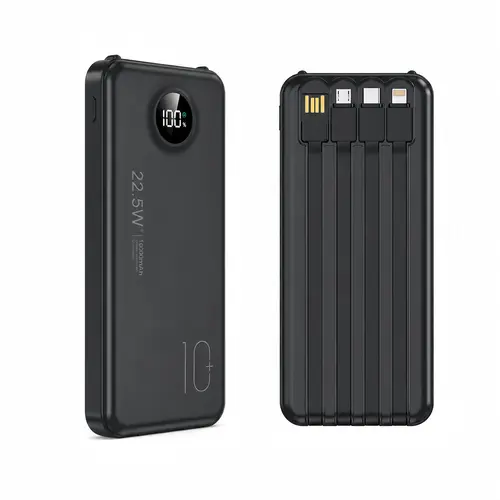 10000mAh Compact Mobile Power Bank Charger - 22.5W Fast Charging, Built-in Cables, Emergency LED Flashlight, 6 Outputs, 3 Inputs, USB-A, for Smartphones, Tablets, Wireless Headphones, Travel Stuff, iPhone & Android Devices