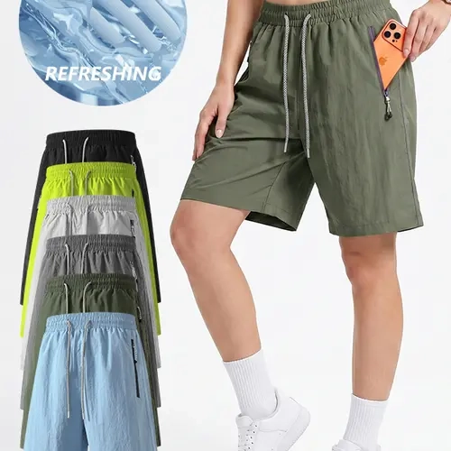 Women's High-Elastic Loose Active Shorts - Adjustable Drawstring Athleisure Bottoms with Integrated Zippered Pockets, Quick Dry, Breathable, Lightweight Summer Wear for Outdoor Training
