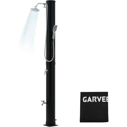 Garvee 10 Gal Solar Heated Freestanding Poolside Shower - 2-Section Brass/PVC Design, Hot/Cold Water Control, Shower Head, Foot Tap, Handheld Sprayer, 140°F Warm Rinse, Scratch-Resistant Cover for Family Garden Spa, 10 Gal Solar Heat, 2-Section Design
