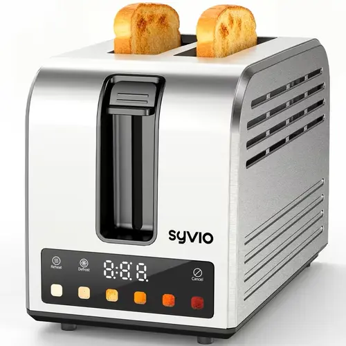 Syvio Pro Toastie Maker - Modern Smart Touchscreen Kitchen Appliance, SUS430 Stainless Steel, 5 Bread Types Support, 6 Toasting Levels, Wide Slot, Intelligent Temp Control, Removable Tray, Timer, Automatic, Child Lock, Durable for Dietary Needs