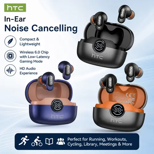 HTC NE79 Invisible Flat Earbud Short Handle Wireless Earbuds - IPX5 Waterproof, Tiny Mini, Lightweight Noise Cancelling, Stereo Bluetooth Earbuds, Translation Feature, for Sports, Men's Gifts, Noise Cancelling Earbuds