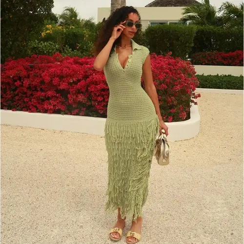 Catalina Crochet Maxi Dress - Green