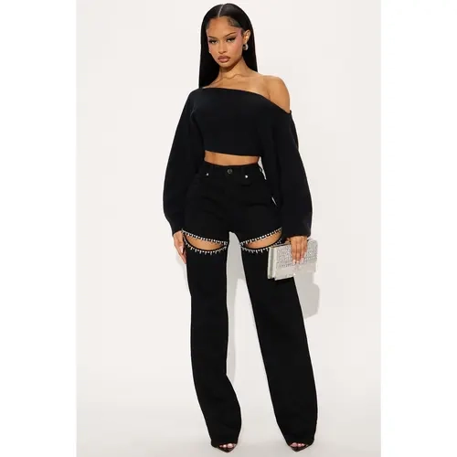 Tall You Belong With Me Stretch Embellished Straight Leg Jeans - Black