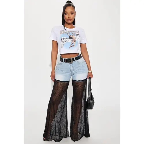 So Romantic Stretch Lace Flare Jeans - Light Wash