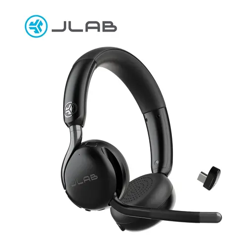 {NEW 2026 VERSION} JLab GO Work 3 Wireless & Wired On-Ear Headset - 65+ Hour Playtime, 40+ Hour Talk Time, Bendable Boom Mic, Cloud Foam Comfort, USB-C Dongle Bluetooth Multipoint Connect Two Devices for Home Office and Remote Work Audio Headphone