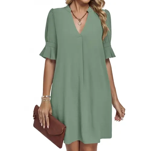 AUSELILY Women's  V Neck Shift Dresses  Ruffle Short Sleeve Casual Summer Dress with Pockets 2026 New