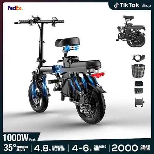 Folding Electric Bike, 500W Motor, 48V 15Ah Battery, 14-Level Shock Absorption, 80Km Range, Dual Disc Brakes, UL2849 Certified, for Hardcore Outdoor Cycling