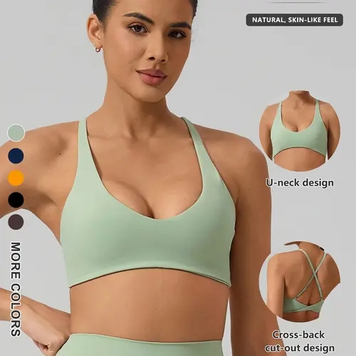 Women's Yoga Sports Bra, Breathable Quick-Dry, U-Neck Design, Criss-Cross Back, All-Seasons, Ideal for Running & Outdoor Activities, Strappy Sports Bras, Workout Yoga Bra, Sportswear Bra, Exercise Bra, Sporty Workout Bra