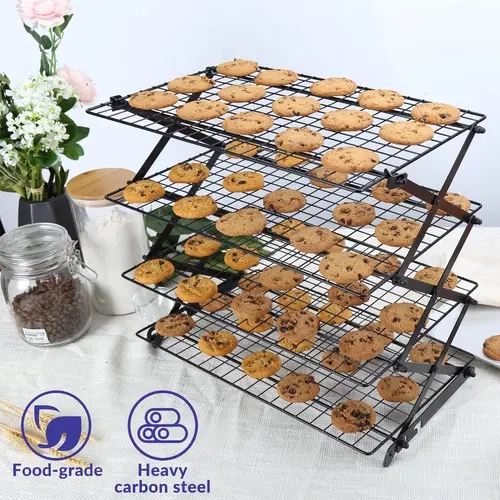 Geesta 2/3/4-Tier Metal Collapsible Anti-Adhesive Cooling Rack - Heavy-Gauge Wire Grid, 3 Adjustable Settings, Carbon Steel Nonstick Stackable Bakeware, Compact Height, Even Heat Distribution, Baking Supplies, Durable, Easy Storage, Cook-Friendly Design