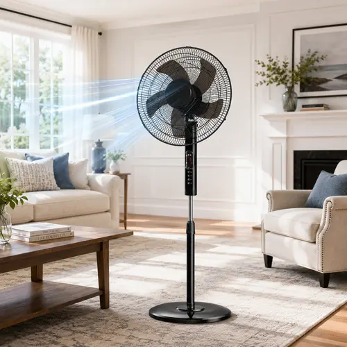 【Deals For You】DUMOS Pedestal Cooling Fan - Energy Saving AC Cooling Fan Bedroom with Remote Control, Adjustable Height, 3 Speeds, 3 Modes, Timer, Tilt Head, Home Decor for Bedroom, Living Room