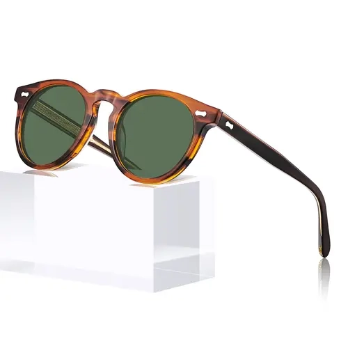CARFIA Unisex Trendy Vintage Sunglasses (Model CA5506) - UV Blocking, TAC Round Colored HD Blue Light Blocking Lenses, Gold Deeply Embedded Patterns Retro Acetate Full Rim, Eco-Friendly, Anti-Glare for Driving