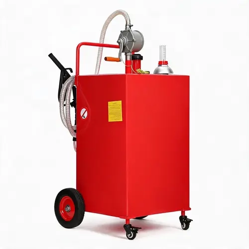 Garvee 30gal Heavy Duty Portable Fuel Caddy - Manual Pump + Hose, 4-Wheel Mobile Leak-Proof Gasoline Transfer Tank, Sturdy Handle, Vented Cap, Wide Neck, for Generators/Outdoor Use, Durable Tool - Red