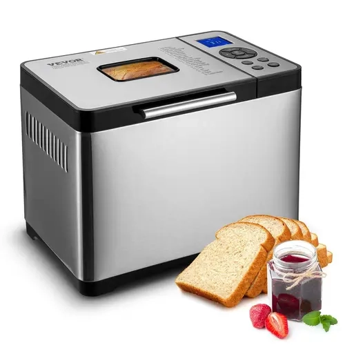 【Fallpicks】VEVOR Countertop Bread Machine, 19-in-1 Multifunction 2LB Dough Maker with Nonstick Ceramic Pan, Digital Panel, Gluten-Free Mode, 3 Loaf Sizes (1LB for 1-2 People), 3 Crust Colors, Programmable Corded Bread Machines