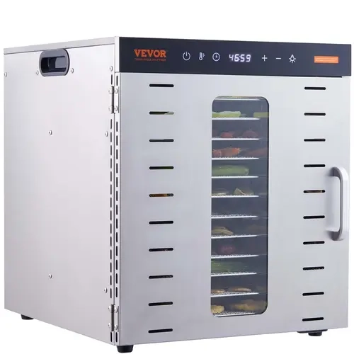 VEVOR Home Family Size Food Dehydrator, 1000W Electric Dryer with 10 Stainless Steel Trays for 10-Tray Batch Dry, Digital Display, Adjustable Timer & Temperature Control, Dries Meat & Herbs