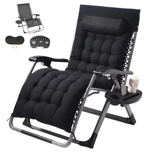 【Fallpicks】VEVOR Zero Gravity Chair,  33 inch Zero Gravity Recliner Lounge Chair for Indoor and Outdoor, Adjustable Anti Gravity Chair with Cushion, Headrest, Footrest, and Cupholder, 500 lbs, Black