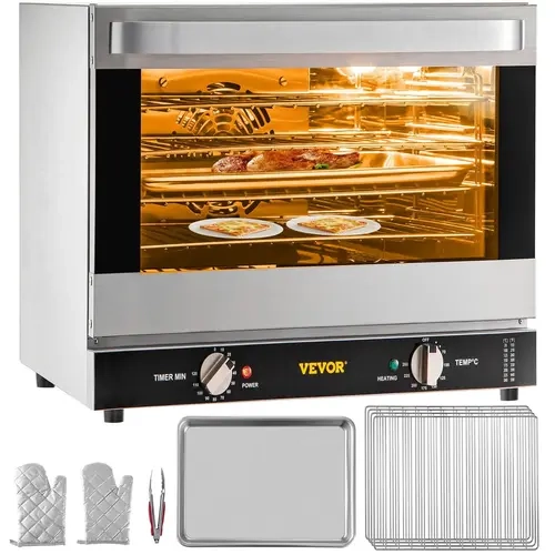 【Fallpicks】VEVOR Commercial Countertop Conventional Oven, 66L/60Qt Half-Size, 1800W, 4-Tier for Batch Baking, Glass Door, 120V, ETL Listed, with Trays, Wire Racks, Clip & Glove Handling, for Baking Fast Food, Counter Top