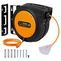 VEVOR Upgraded Multi-Outlets Cord Reel, Heavy-Duty 12-16AWG/3C SJTOW Wire Reel with 15A Overload Circuit Breaker, 180° Swivel Bracket, Lighted Triple Tap, 1875W 125V Rating, UL-Tested, Ceiling-Wall Mountable, Power Light Glow, Smooth Retraction, Multi-Out