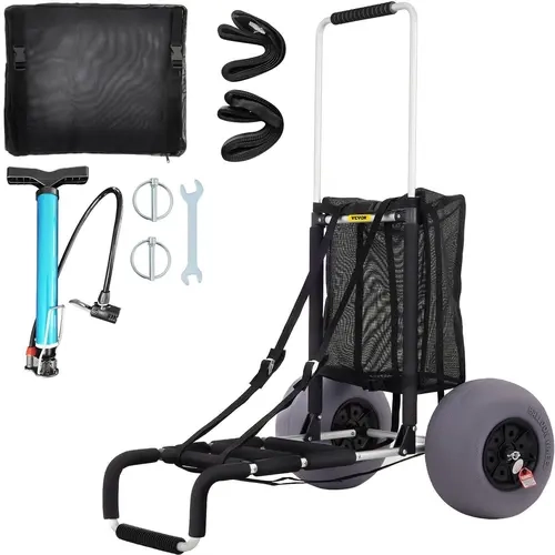 【Fallpicks】VEVOR Beach Carts for Sand,  23" x 15" Cargo Deck, w/ 13" TPU Balloon Wheels, 165LBS Loading Folding Sand Cart & 33.1" to 51.6" Adjustable Height, Aviation Aluminum Cart for Picnic, Fishing, Beach